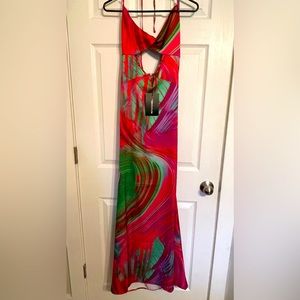 Pretty Little Thing Multi Abstract Print Cut out halter maxi dress